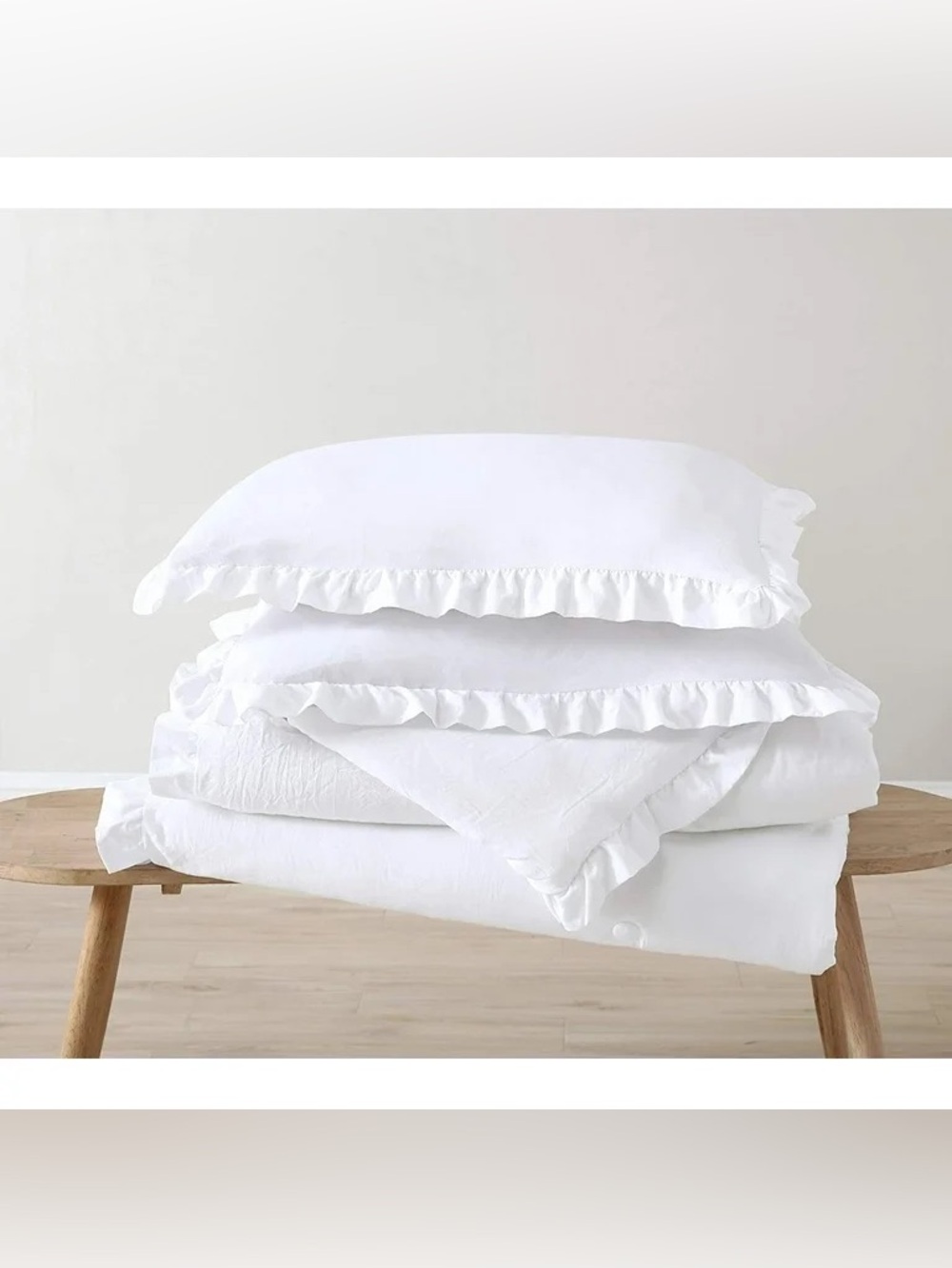 White Ruffled Twin 2 piece Comforter Set - Picture 4 of 6